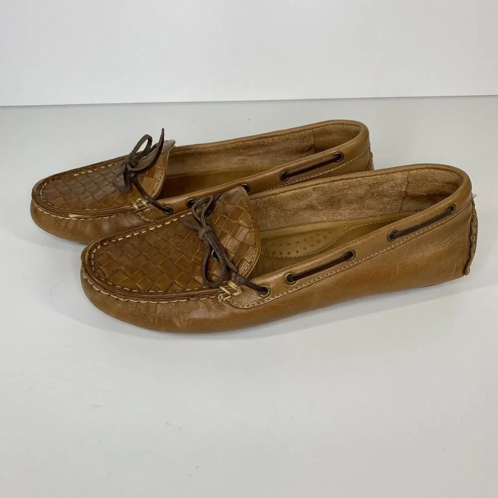 Bass Women's Woven Leather Driving Moccasins in Cognac Brown